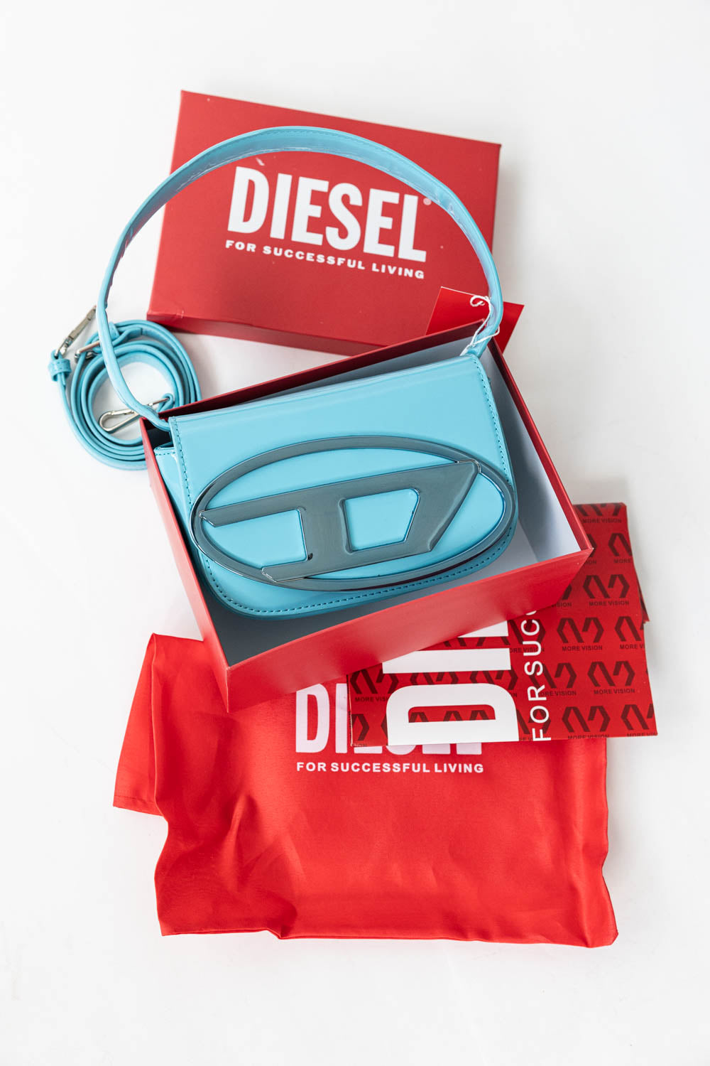 Diesel 1DR-Iconic shoulder bag in mirrored leather Blue