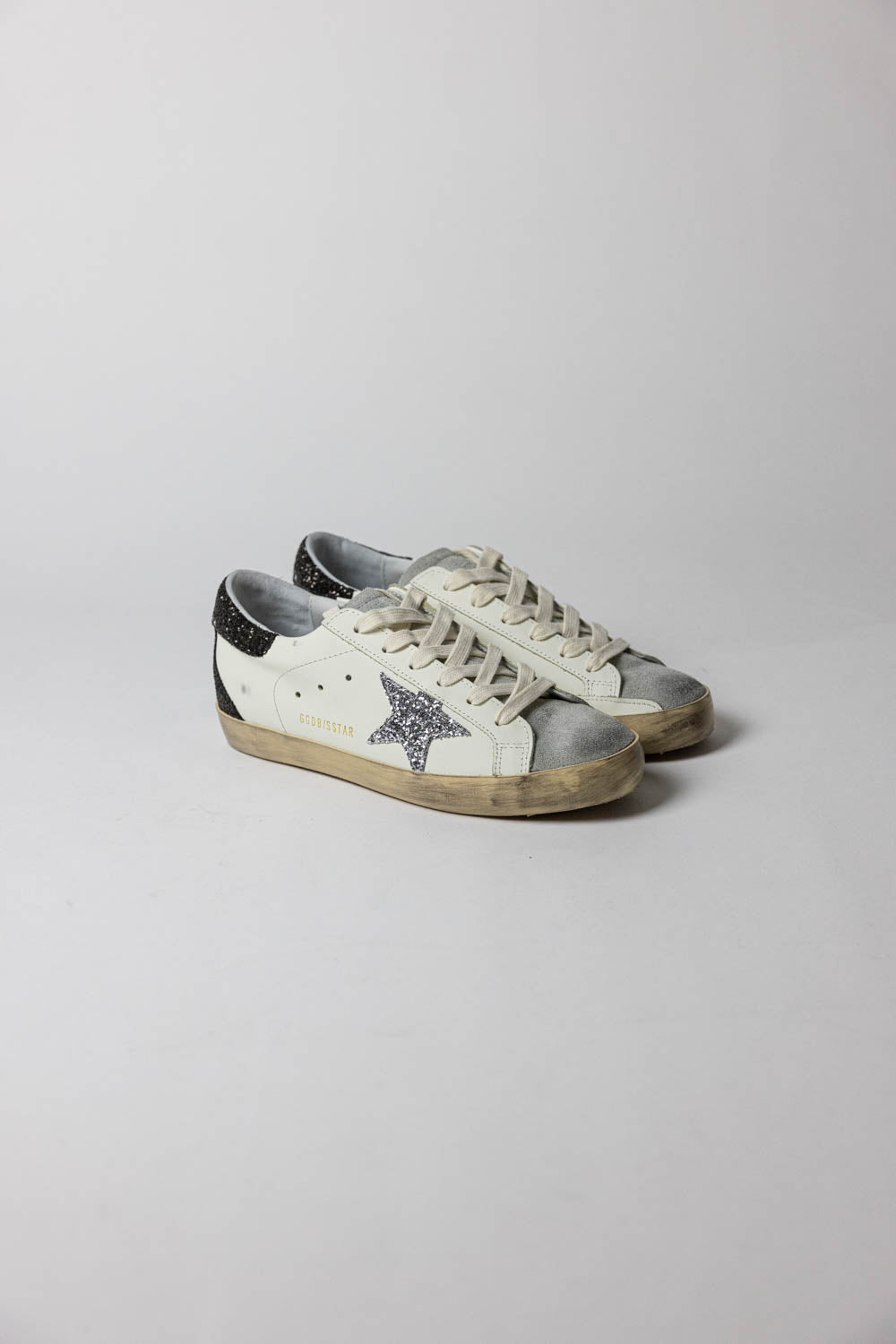 GOLDEN GOOSE Super-Star with silver star and brown glitter heel tab
