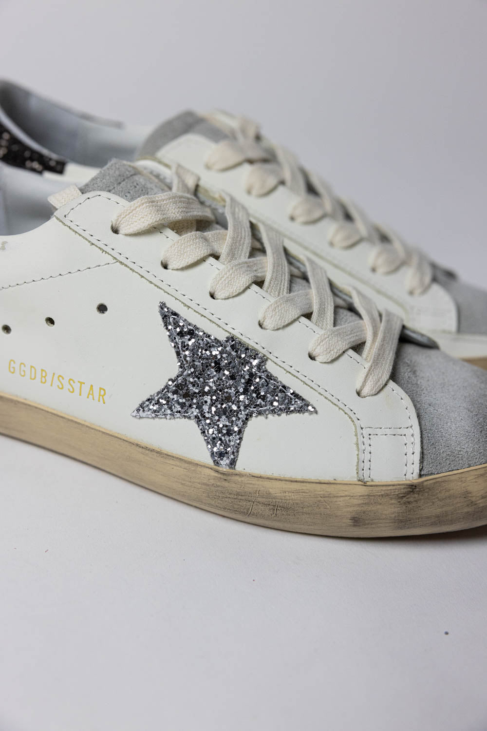 GOLDEN GOOSE Super-Star with silver star and brown glitter heel tab