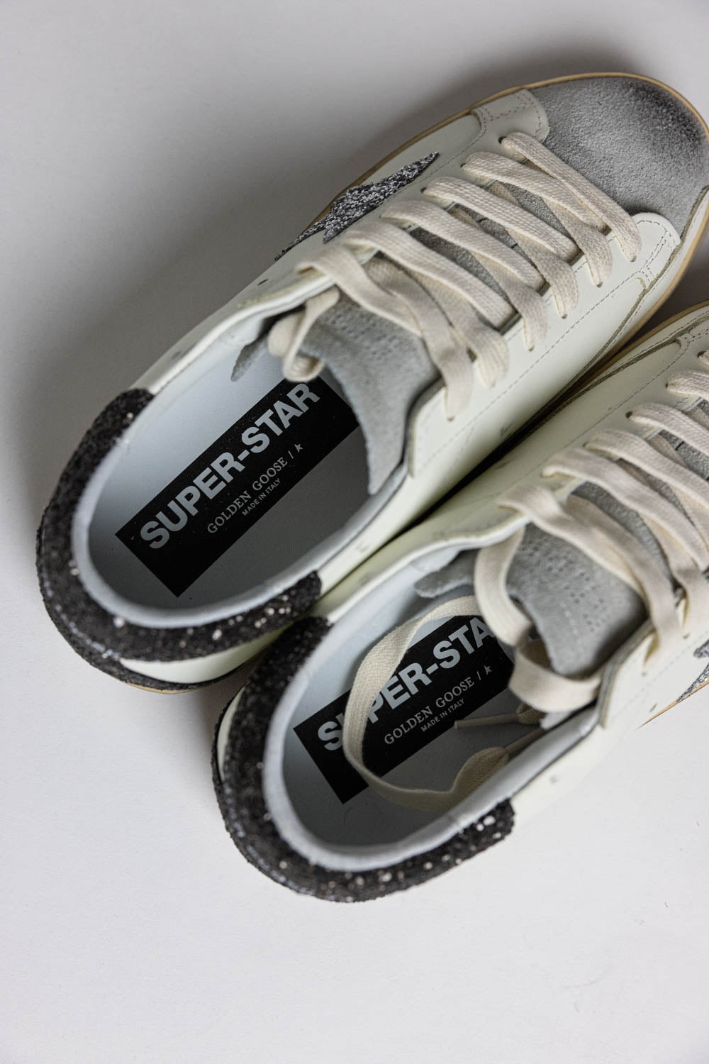 GOLDEN GOOSE Super-Star with silver star and brown glitter heel tab