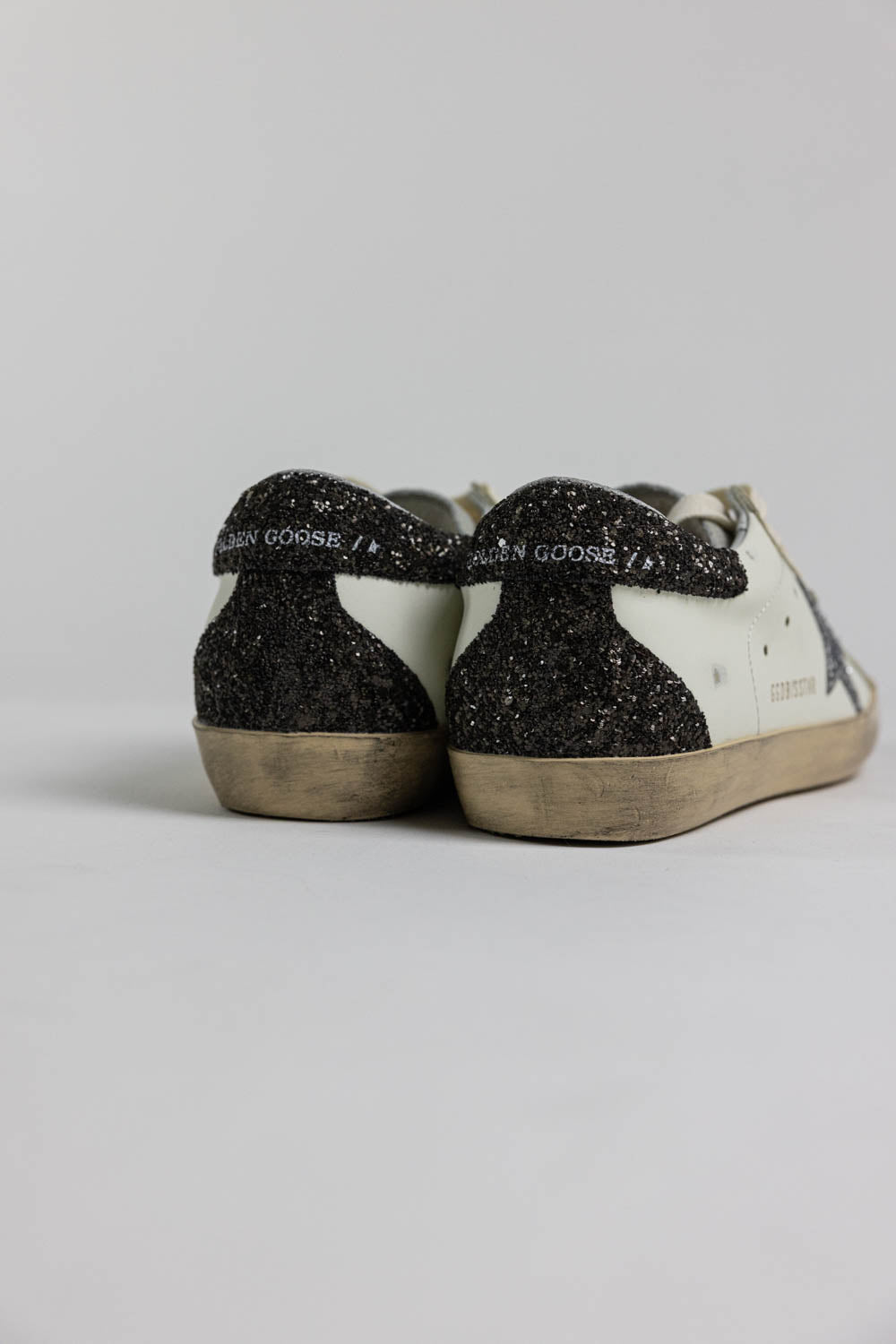 GOLDEN GOOSE Super-Star with silver star and brown glitter heel tab