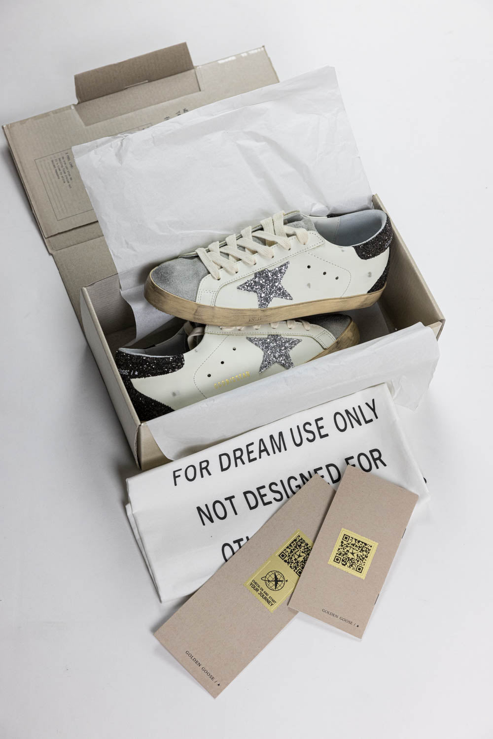 GOLDEN GOOSE Super-Star with silver star and brown glitter heel tab