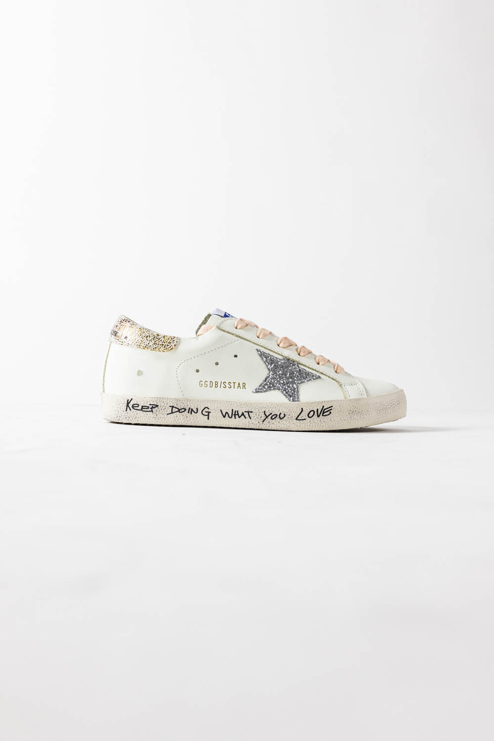 Golden Goose Super-Star with silver glitter star and leopard print heel tab