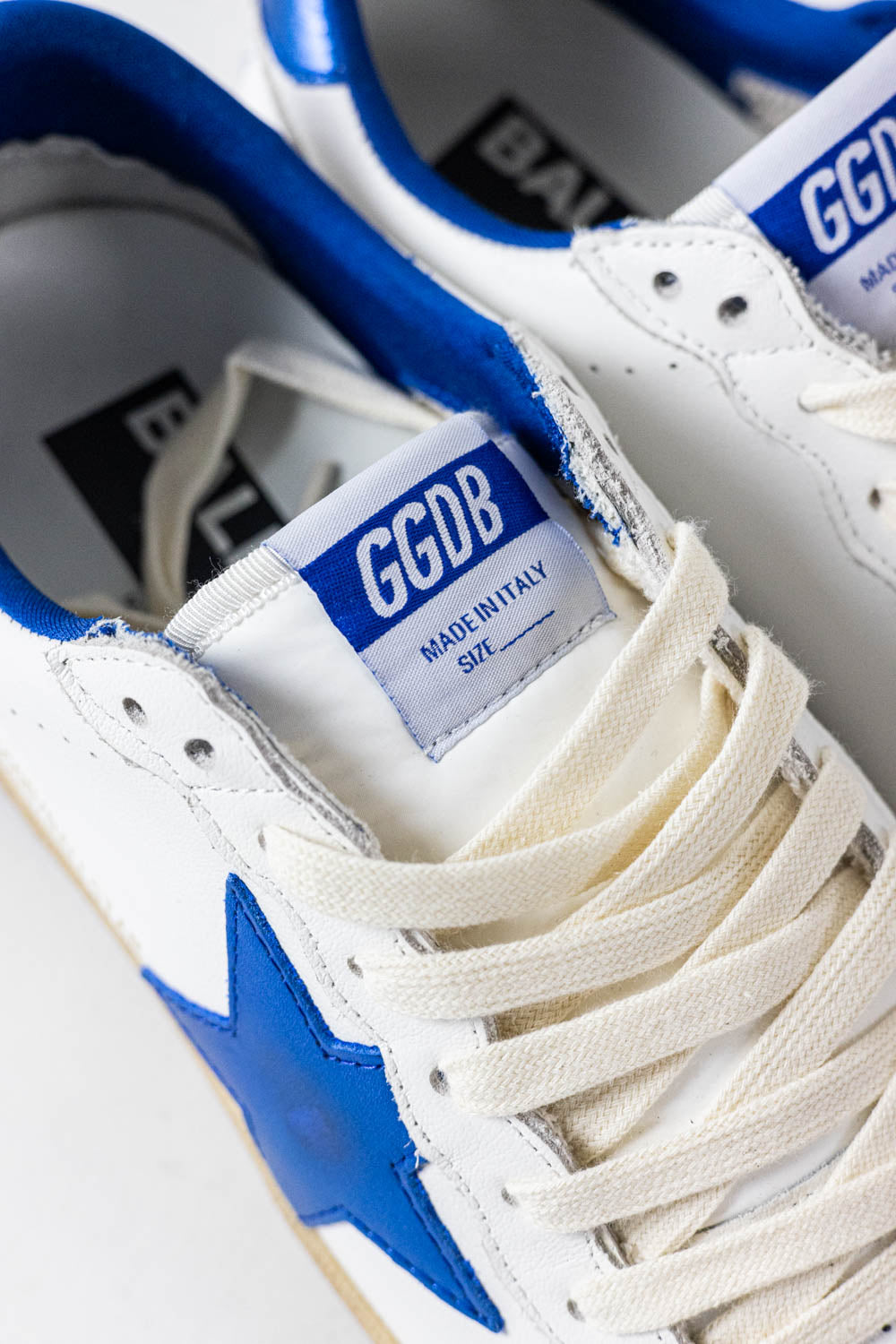 Golden Goose Ball Star in white nappa leather with a blue star and heel