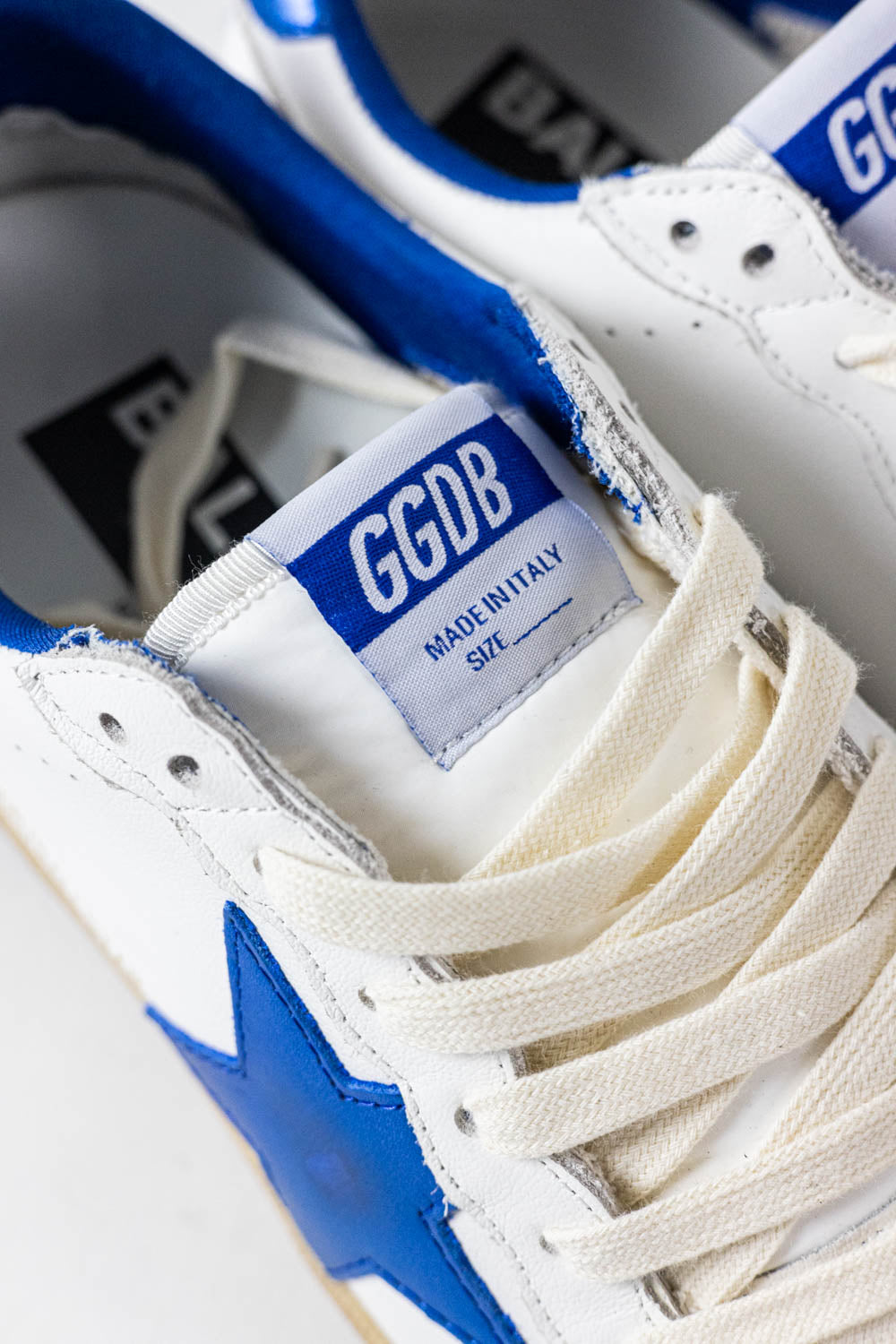 Golden Goose Ball Star in white nappa leather with a blue star and heel