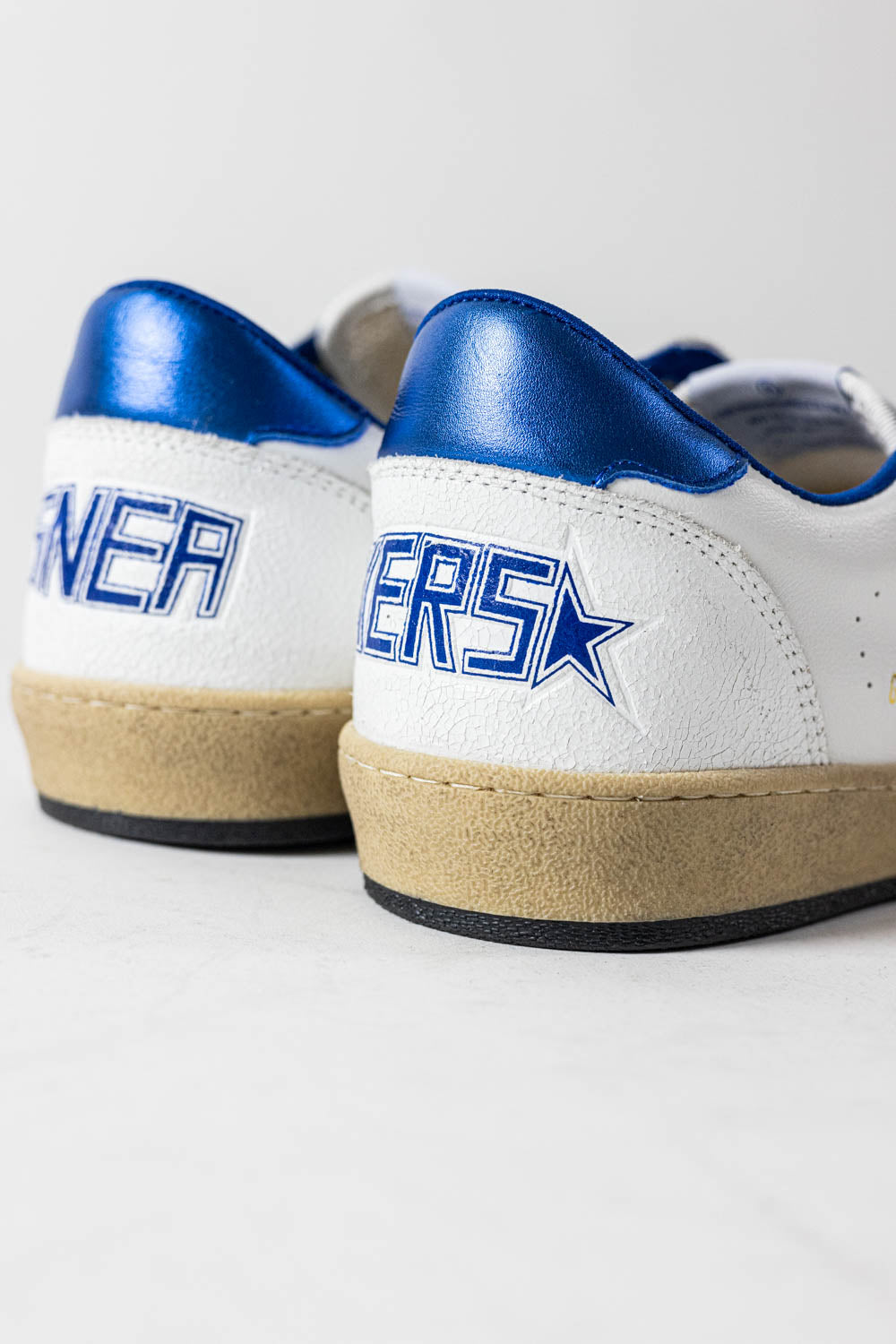 Golden Goose Ball Star in white nappa leather with a blue star and heel
