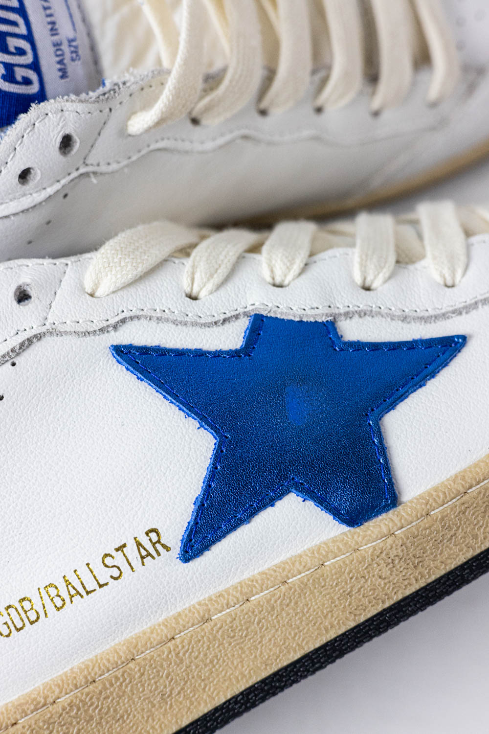 Golden Goose Ball Star in white nappa leather with a blue star and heel