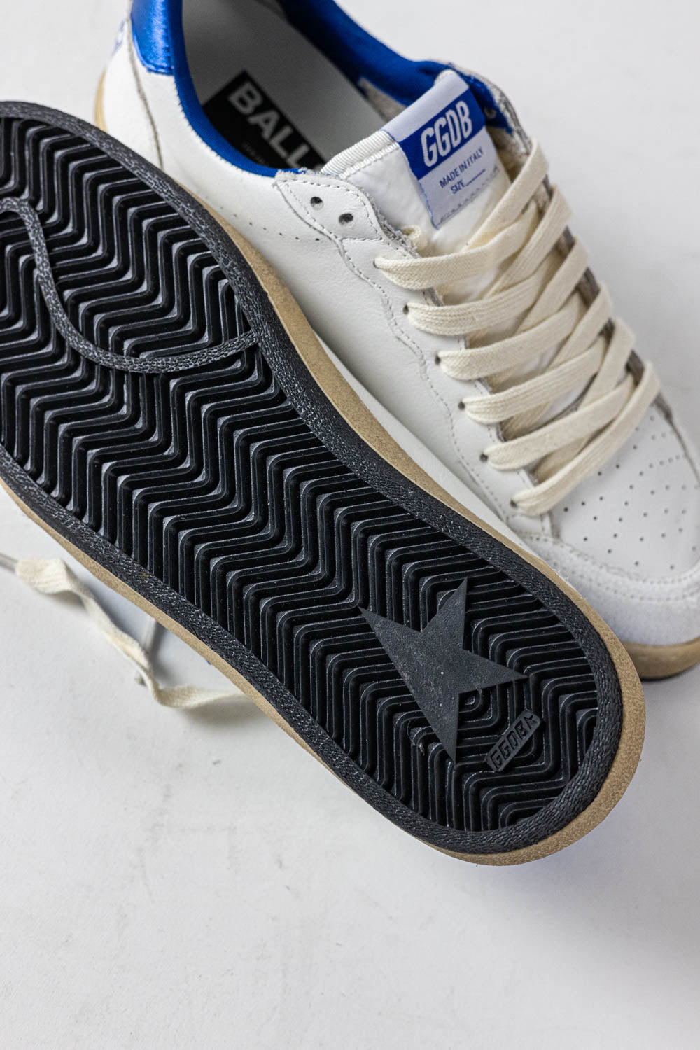 Golden Goose Ball Star in white nappa leather with a blue star and heel