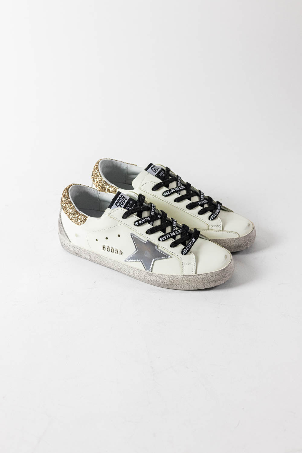 GOLDEN GOOSE Super-Star White leather with glitter heel tab