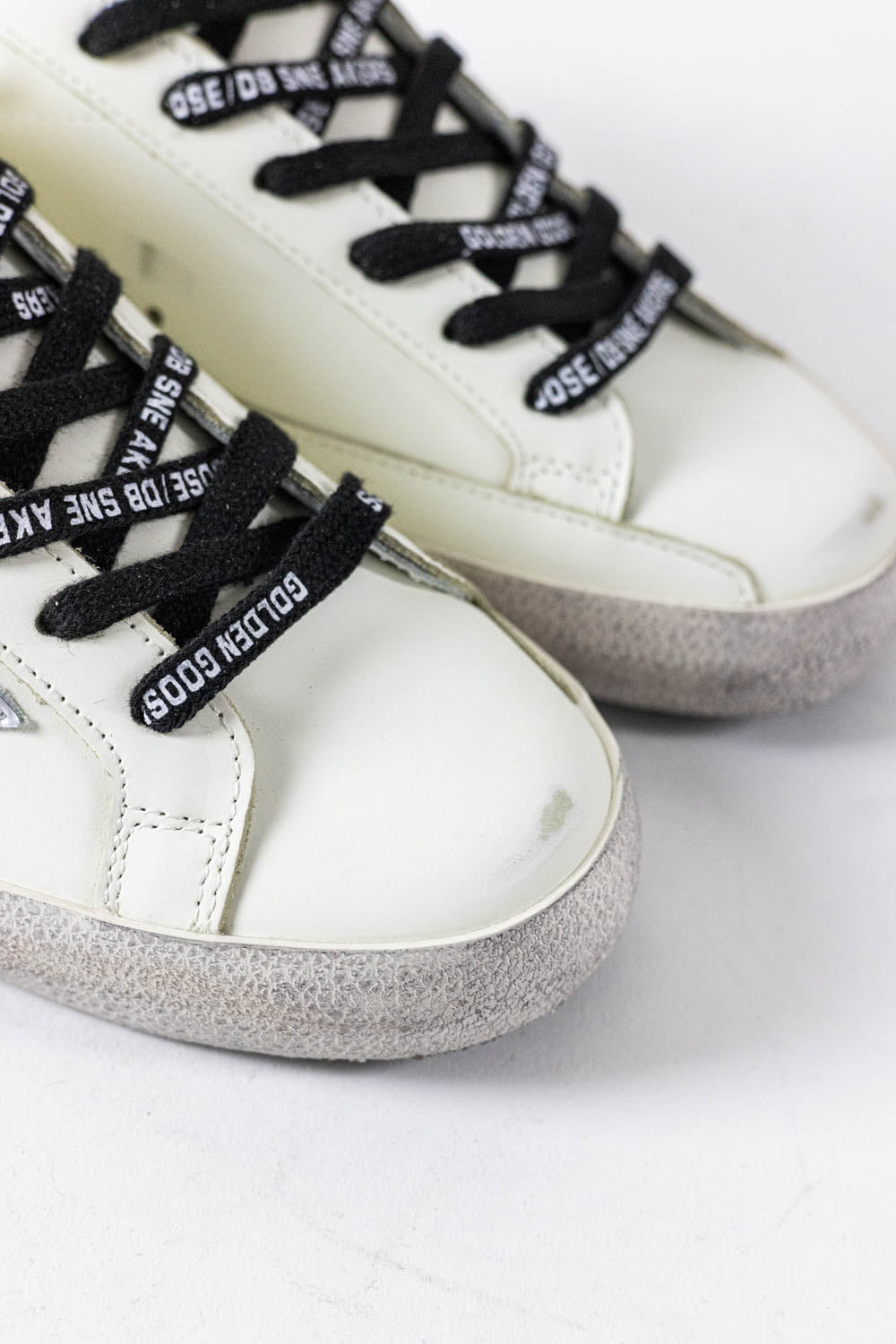 GOLDEN GOOSE Super-Star White leather with glitter heel tab