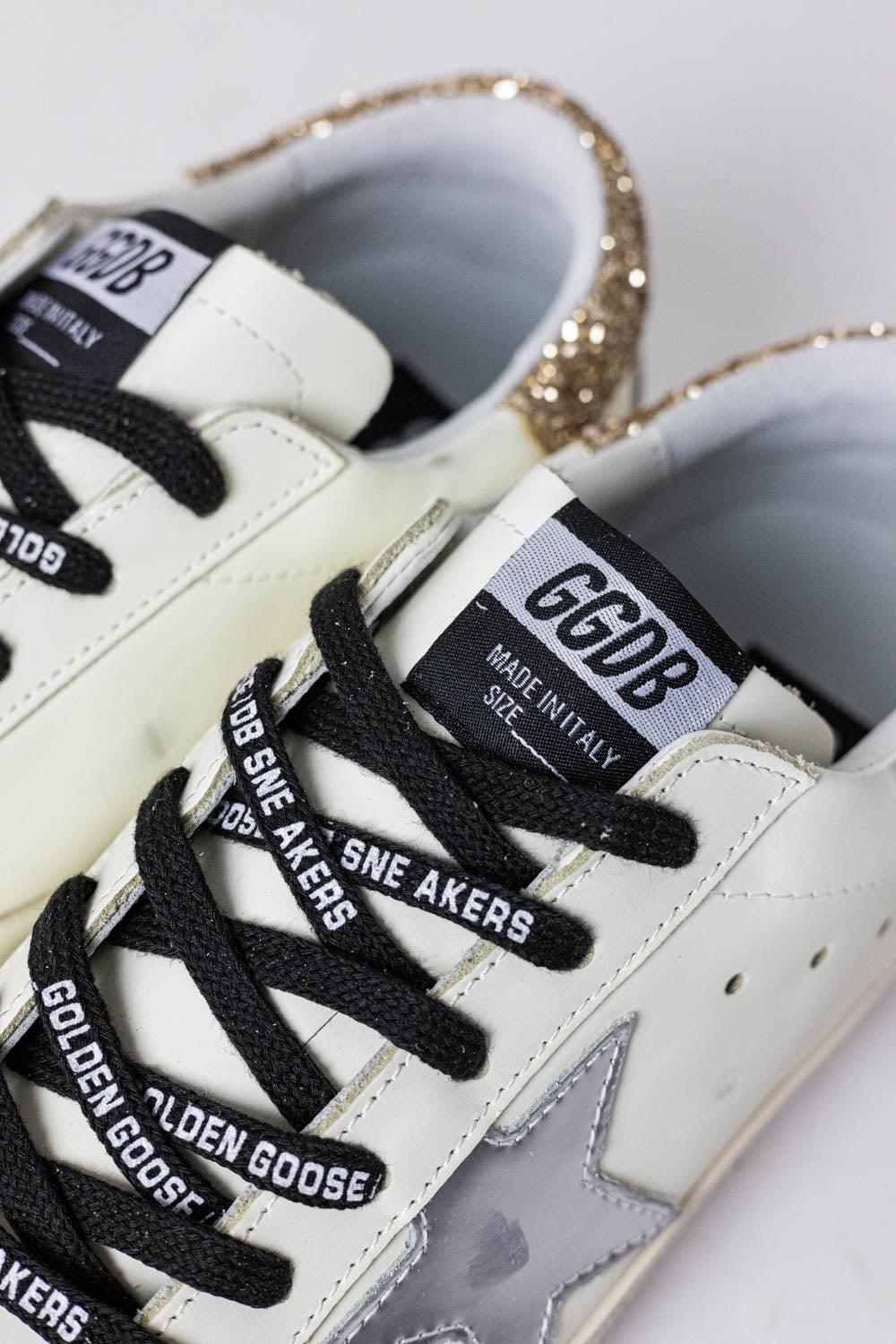 GOLDEN GOOSE Super-Star White leather with glitter heel tab