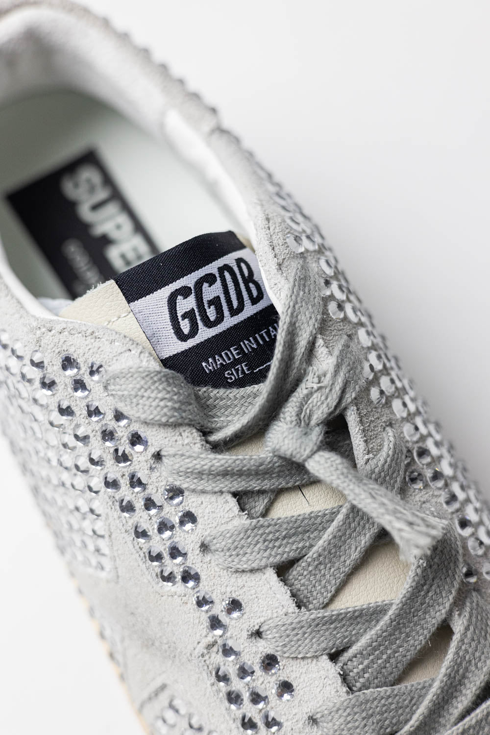 Golden Goose Super-Star Sneakers in Gray Suede with Crystals