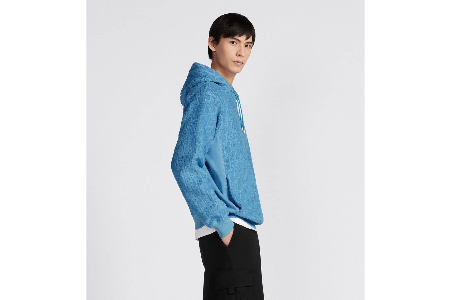 Dior Oblique Hooded Sweatshirt Relaxed Fit Blue Terry