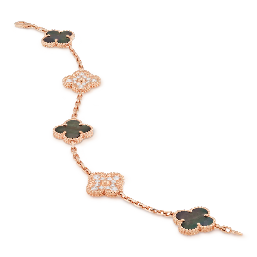 Van Cleef Vintage Alhambra bracelet, rose gold, Diamond, Mother-of-pearl