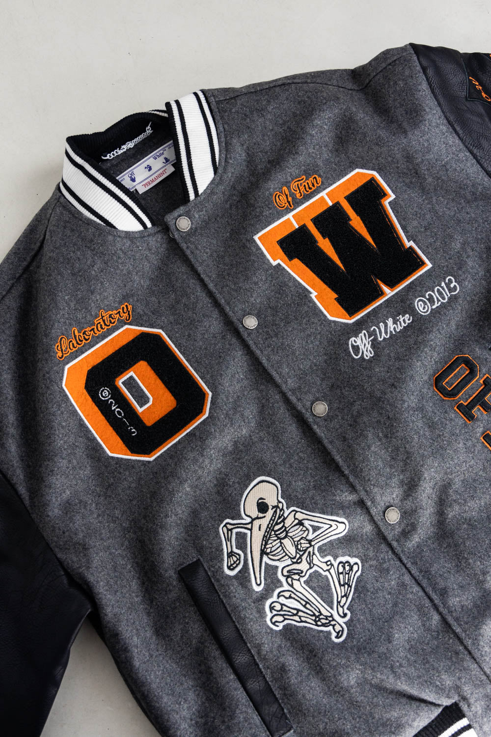 OFF - WHITE Grey wool and leather varsity jacket