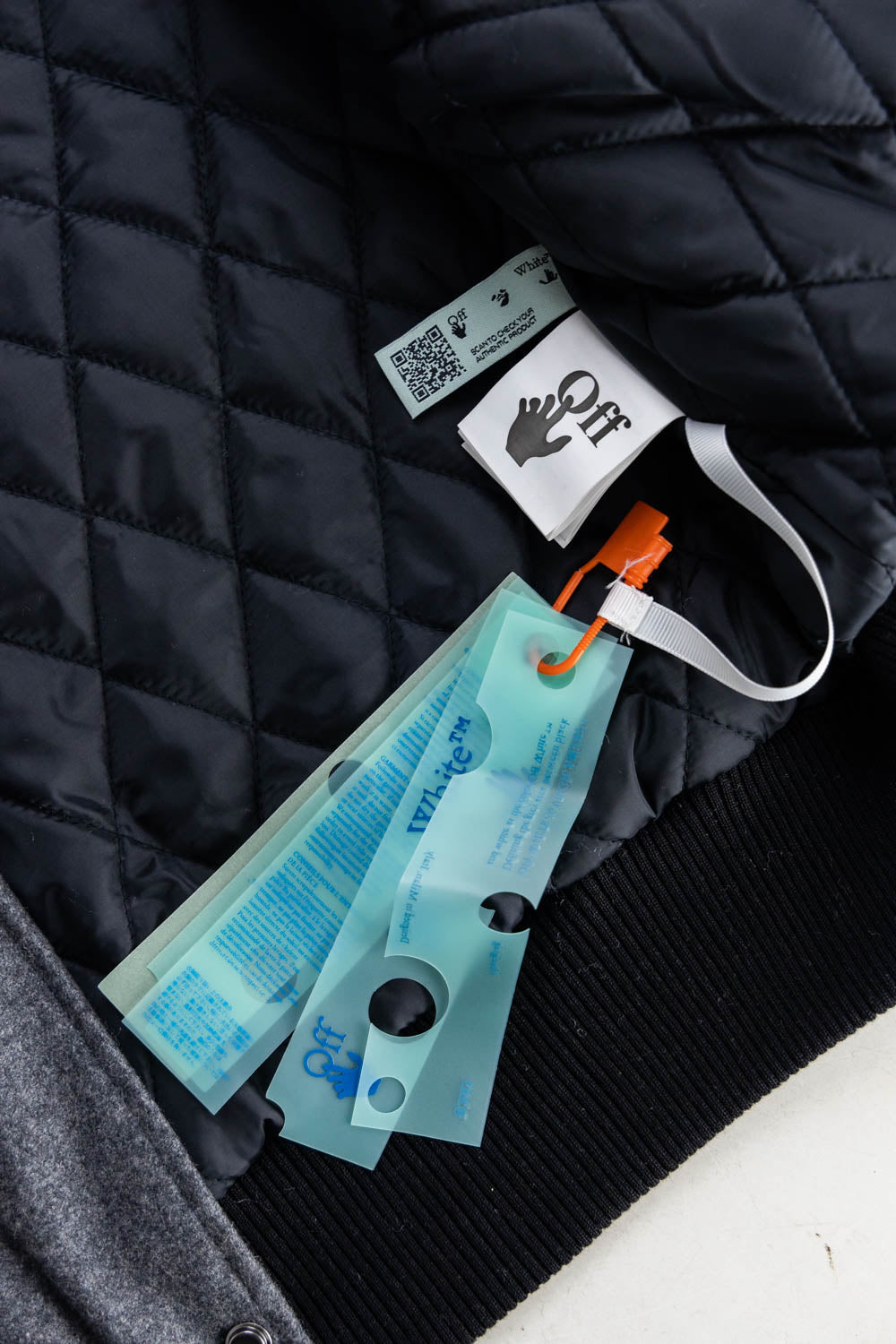 OFF - WHITE Grey wool and leather varsity jacket