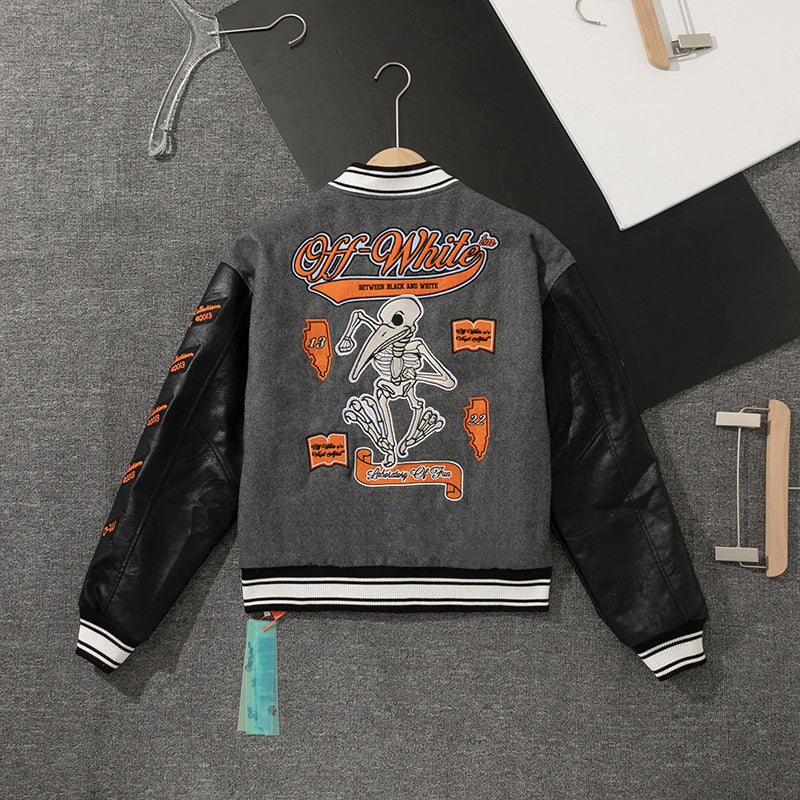 OFF - WHITE Grey wool and leather varsity jacket