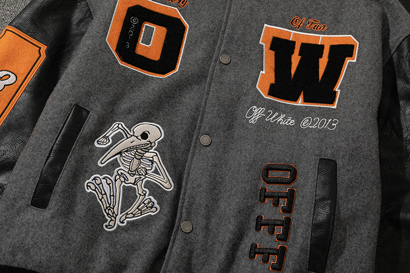 OFF - WHITE Grey wool and leather varsity jacket