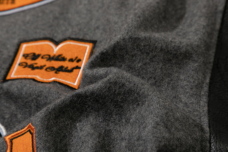 OFF - WHITE Grey wool and leather varsity jacket