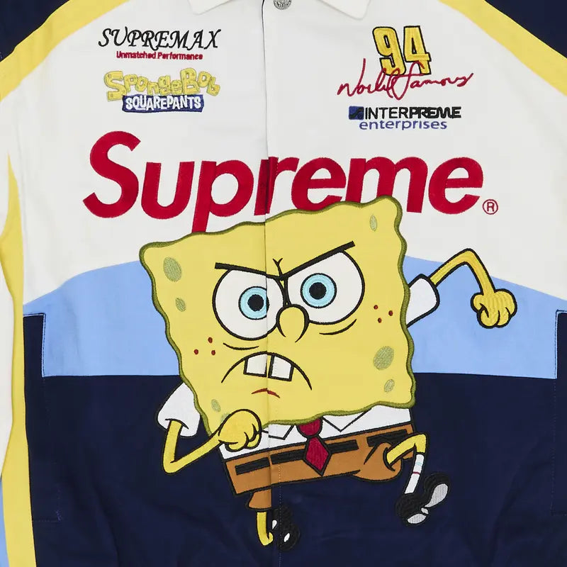 Supreme SpongeBob SquarePants Jeff Hamilton Racing Jacket White