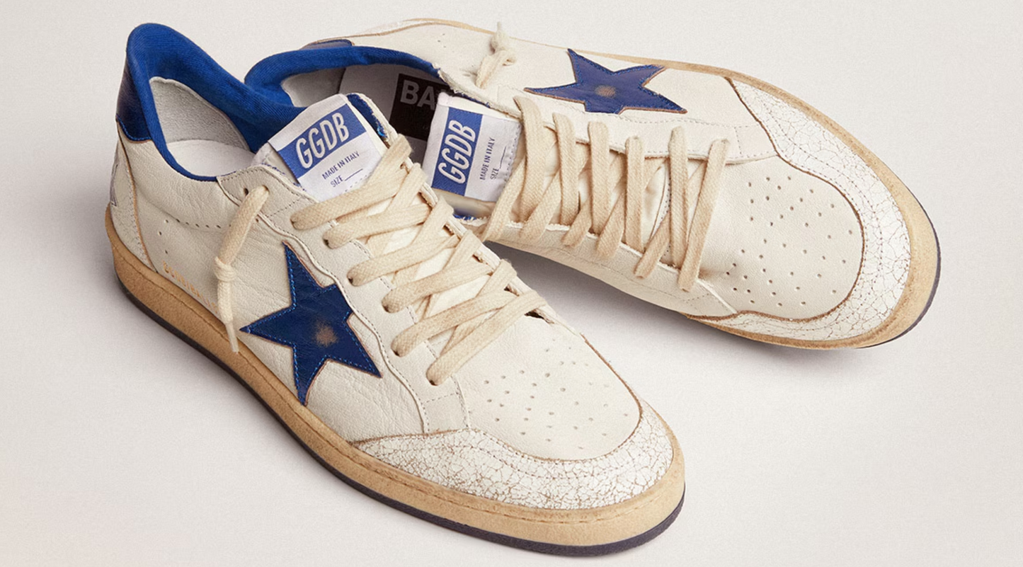 Golden Goose Ball Star in white nappa leather with a blue star and heel