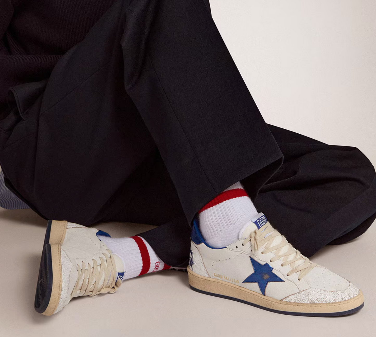 Golden Goose Ball Star in white nappa leather with a blue star and heel