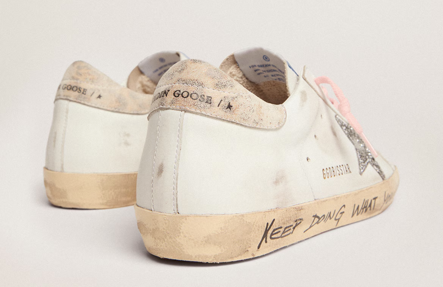 Golden Goose Super-Star with silver glitter star and leopard print heel tab