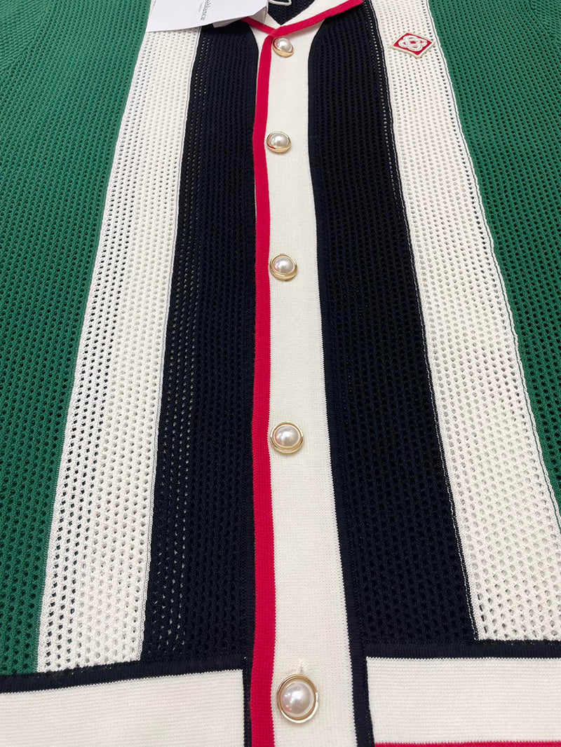 CASABLANCA Striped Mesh Set Shirt+Short Green/White