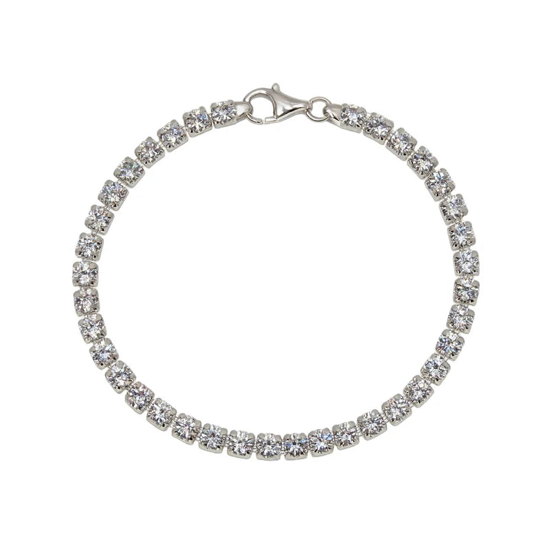 925 Sterling Silver 4mm Tennis Square Clear CZ Bracelet