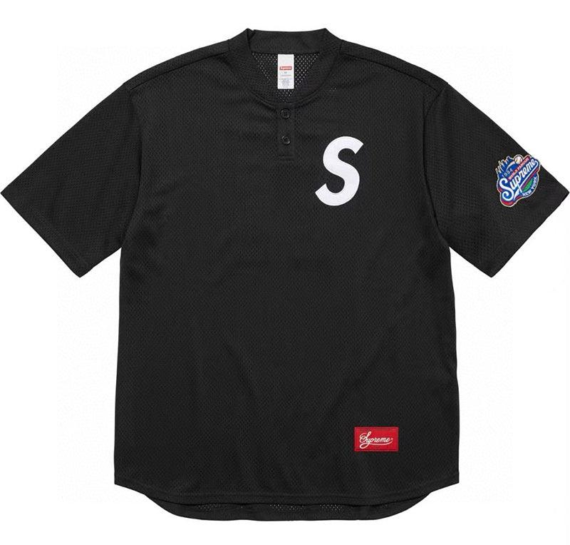 Supreme S Logo Baseball Henley Black