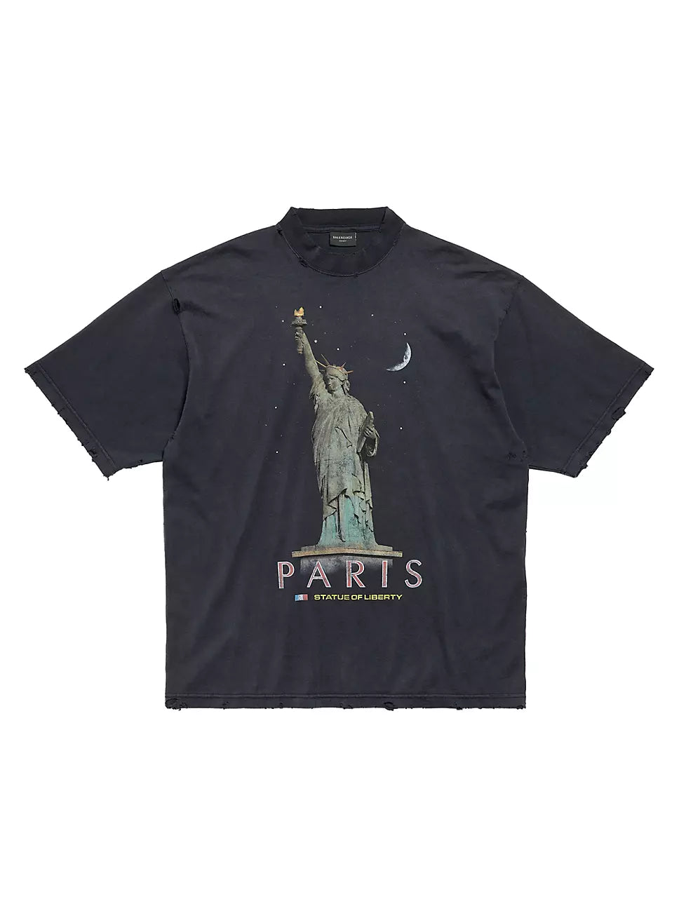 BALENCIAGA Oversized Distressed Printed Cotton-Jersey T-Shirt Black