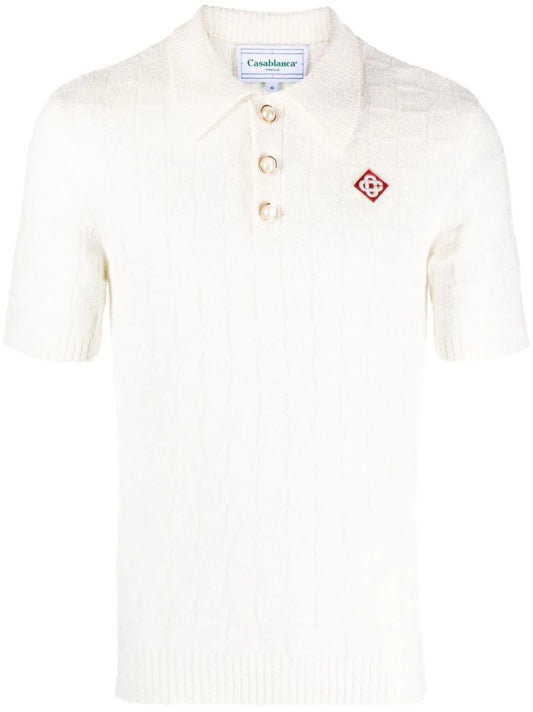CASABLANCA logo-embroidered Bouclé Polo Shirt White