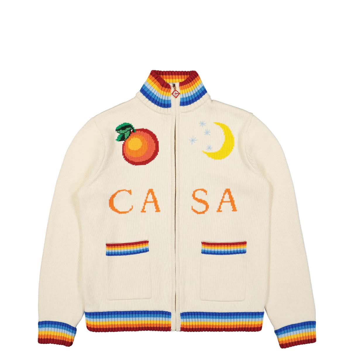 CASABLANCA Knitted Casa Zip-up Cardigan in White