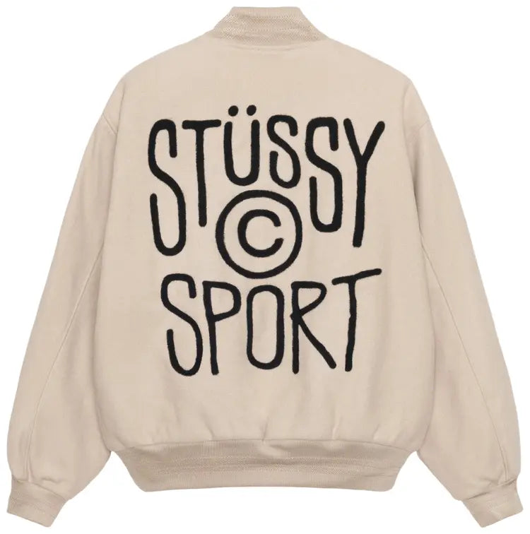 Stussy Sport Melton Varsity Jacket 'Oatmeal'
