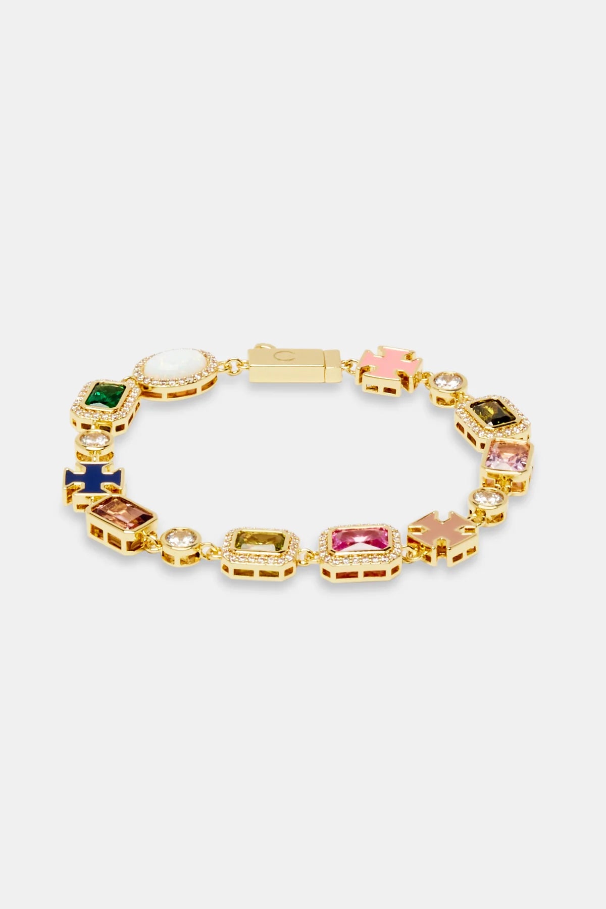CERNUCCI - Multi Gemstone Motif Bracelet - Gold Pink & Green