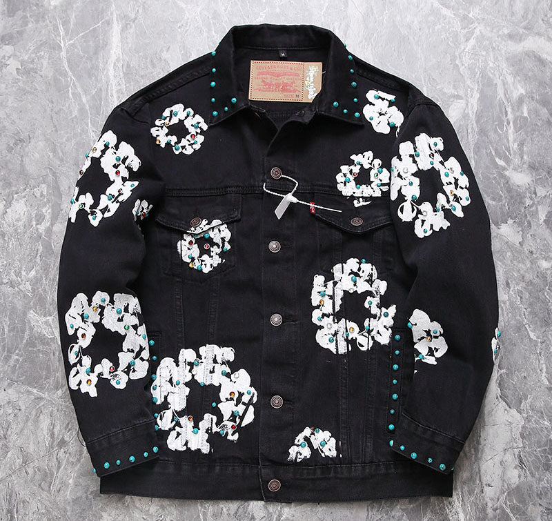 Denim Tears Bust Down Tears Rhinestone Jacket Black