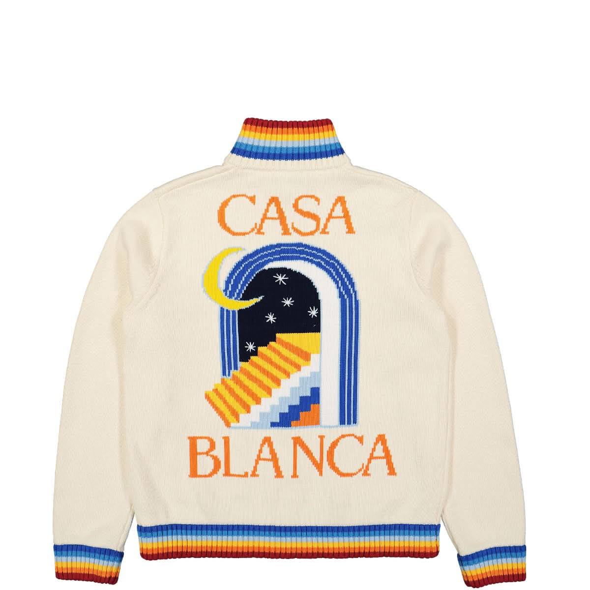 CASABLANCA Knitted Casa Zip-up Cardigan in White