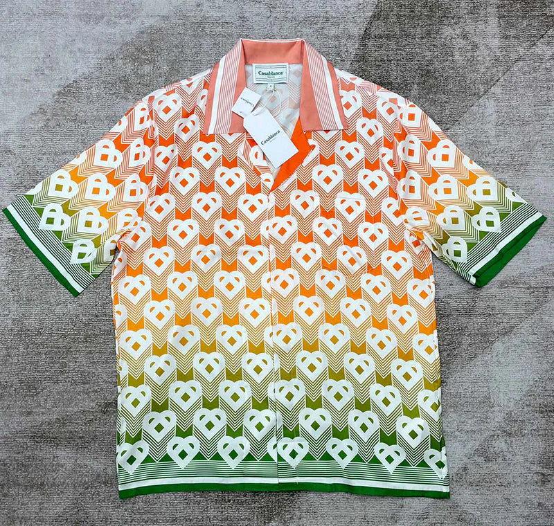 CASABLANCA Gradient Heart Monogram Sport Silk Set Shirt+Short