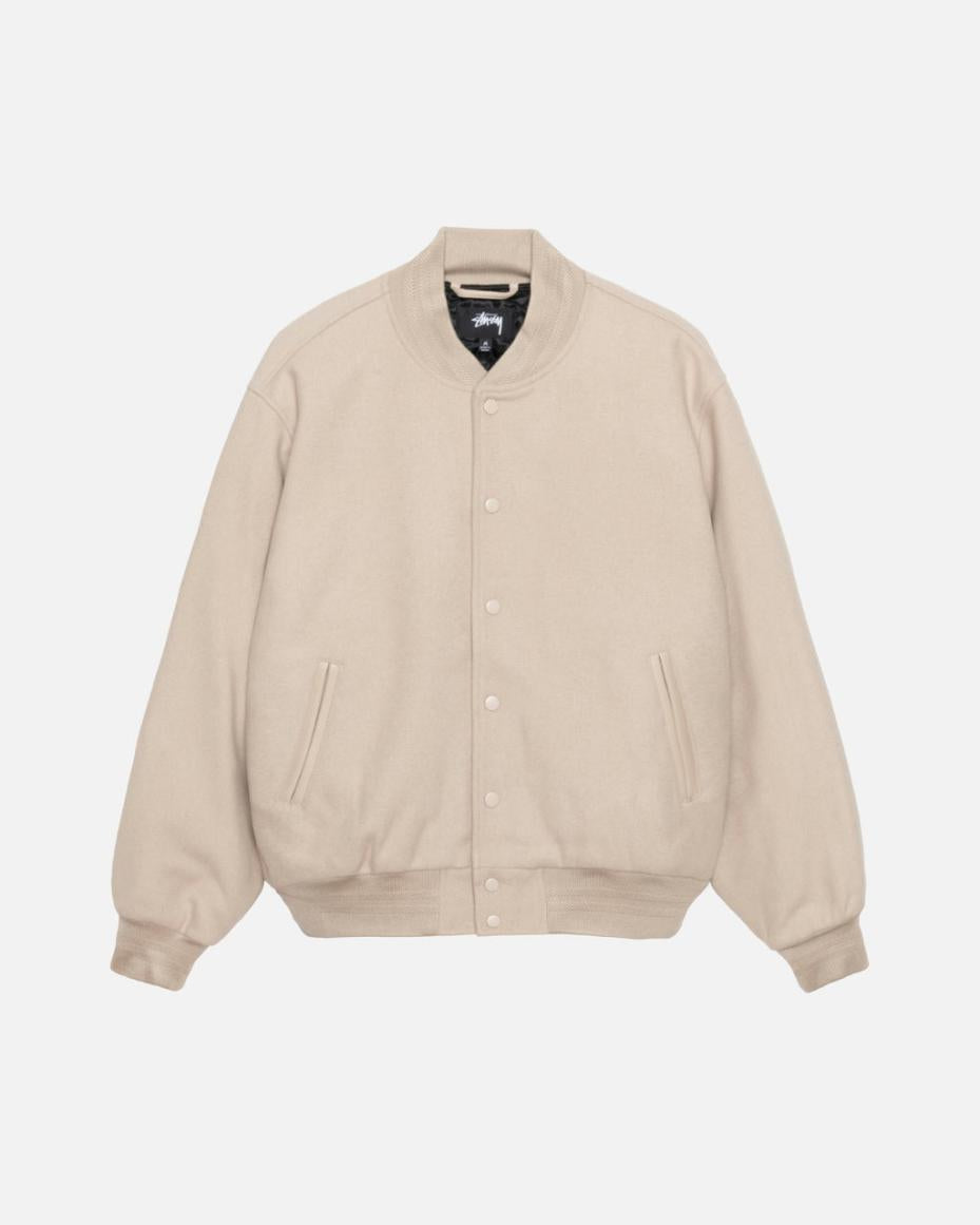 Stussy Sport Melton Varsity Jacket 'Oatmeal'