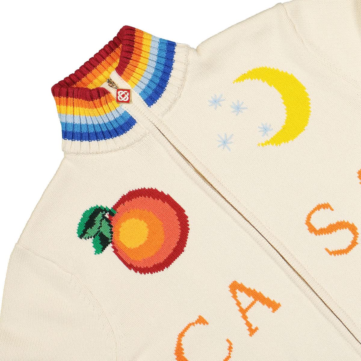 CASABLANCA Knitted Casa Zip-up Cardigan in White