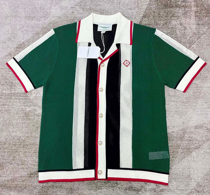 CASABLANCA Striped Mesh Set Shirt+Short Green/White