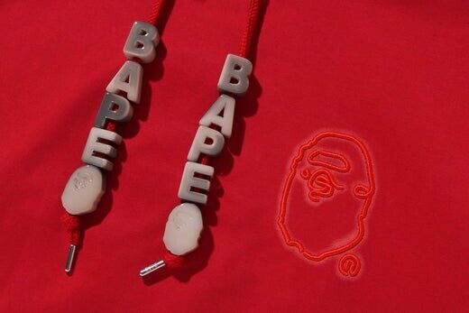A Bathing Ape 3D Letther Pullover Hoodie Red