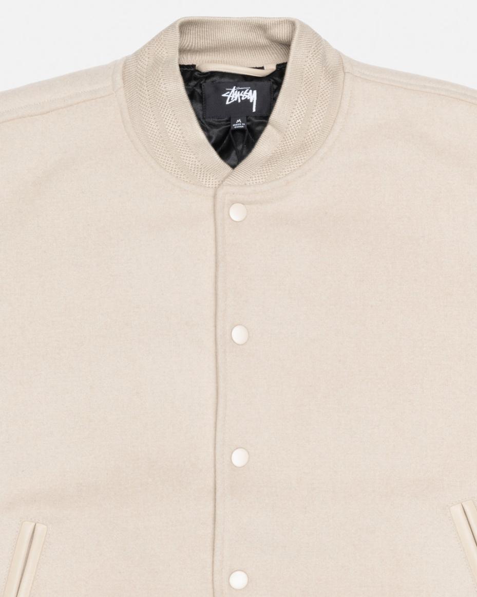 Stussy Sport Melton Varsity Jacket 'Oatmeal'