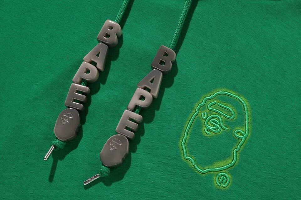 A Bathing Ape 3D Letther Pullover Hoodie Green