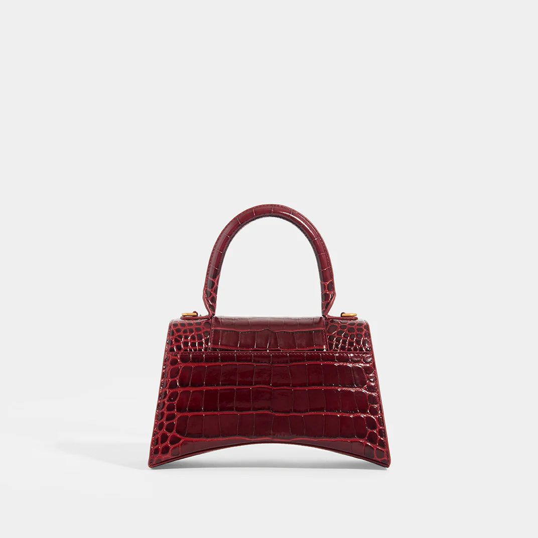 Balenciaga Hourglass Hourglass S Top Handle Bag Crocodile Embossed Burgundy