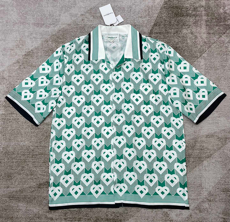 CASABLANCA Heart Monogram Sport Silk Set Shirt+Short