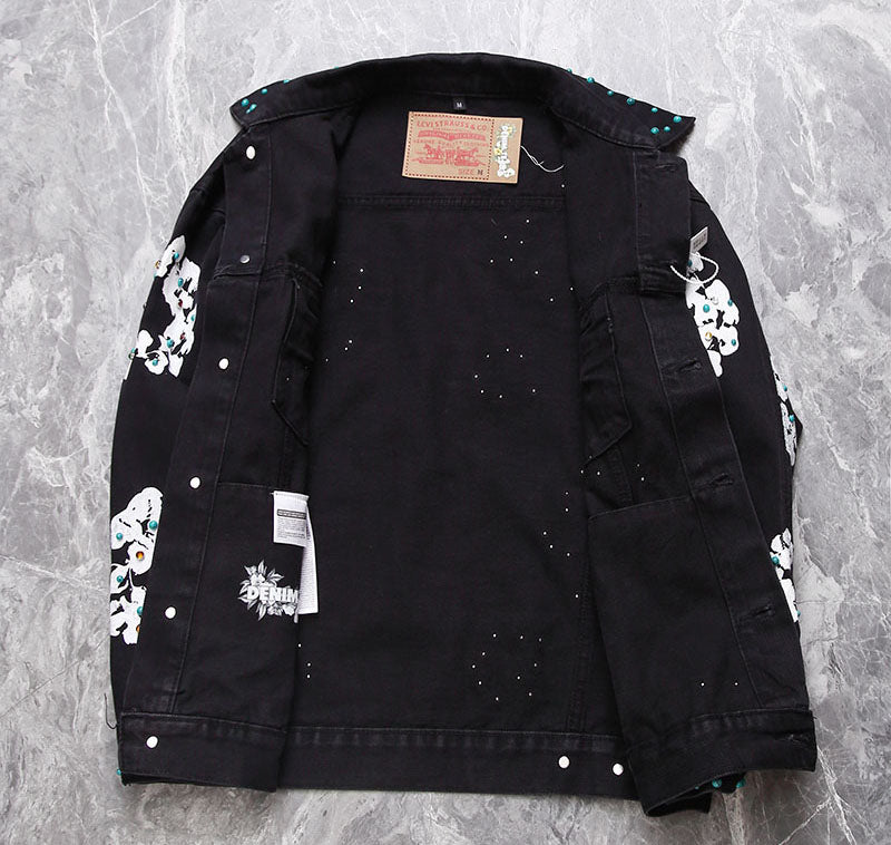 Denim Tears Bust Down Tears Rhinestone Jacket Black