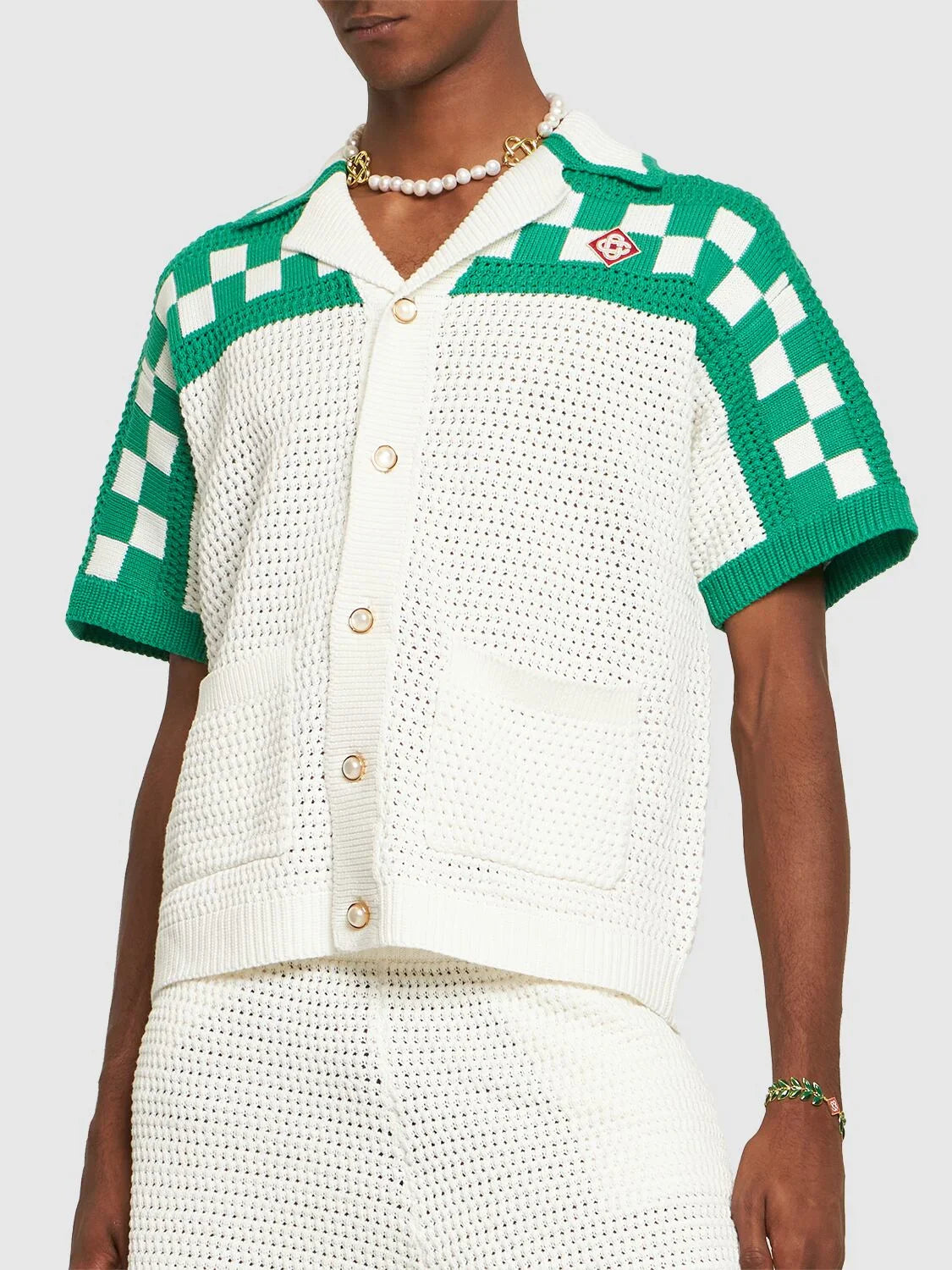 CASABLANCA Crochet-knit T Shirt & Shorts White Green