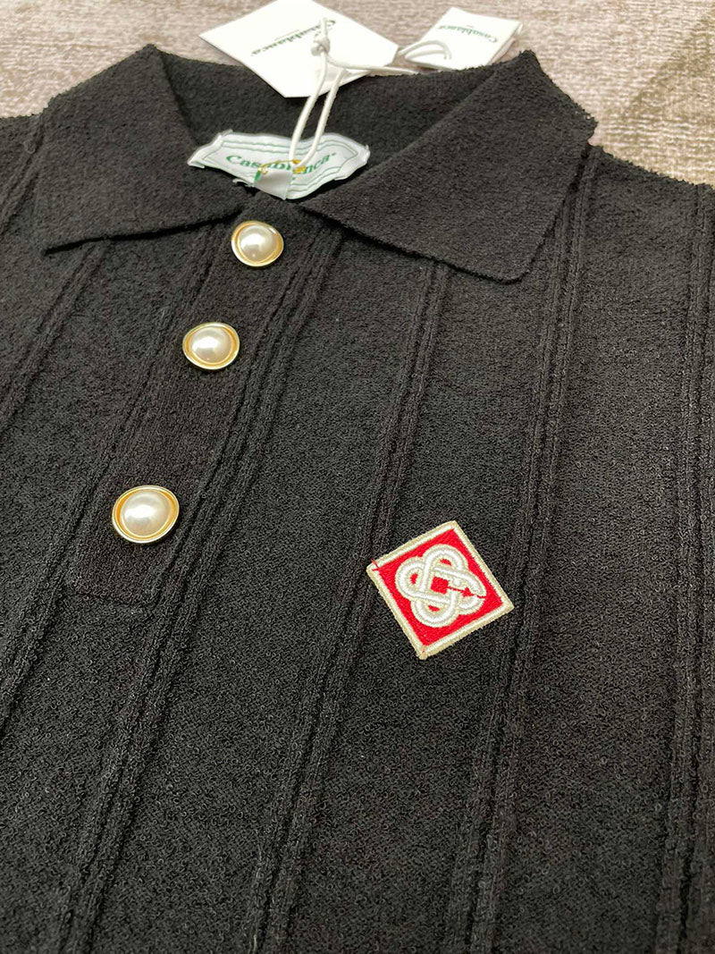 CASABLANCA logo-embroidered Bouclé Polo Shirt Black