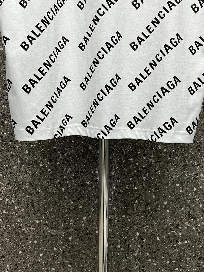 Balenciaga Allover Logo Sleeve T Shirt White